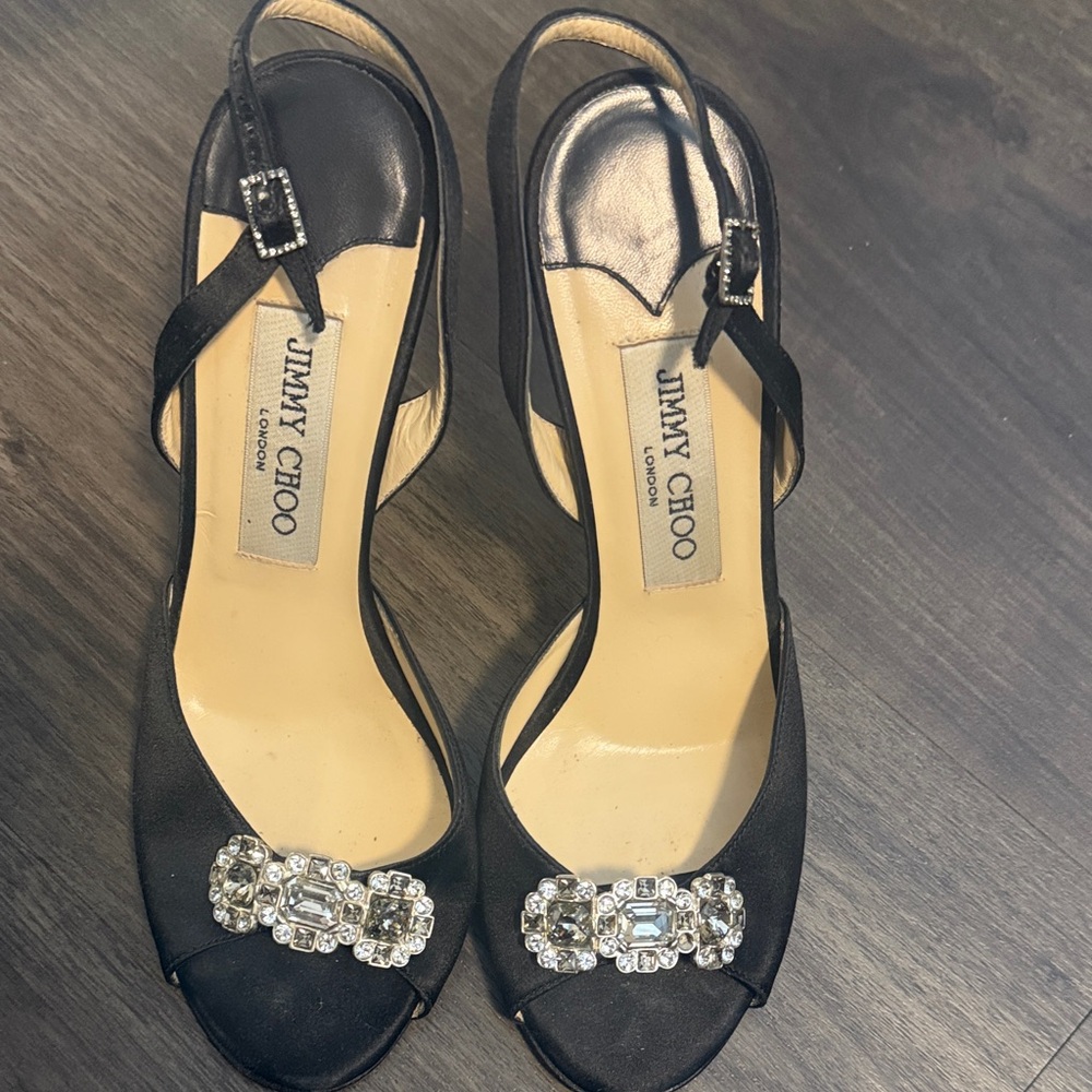 Jimmy Choo Black Heels with Crystal Embellishments